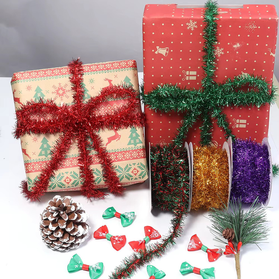 Goldenes Weihnachtsband aus Glitzer-Folie für Weihnachtsbaum-Dekoration und DIY-Verpackungen, 10 Yards Länge - Bild 2