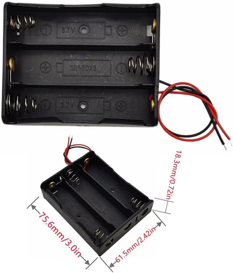 AOKIN 3er Set 18650 Batteriehalter Box mit Anschlusskabeln in Schwarz und Rot für 3,7 V Batterien - Bild 4
