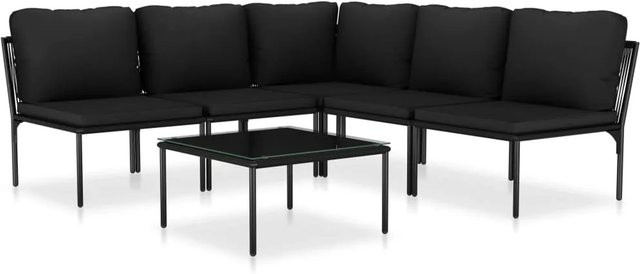 vidaXL 6-tlg Garten-Lounge-Set mit Auflagen in Schwarz und Anthrazit aus PVC und pulverbeschichtetem Stahl - Bild 1