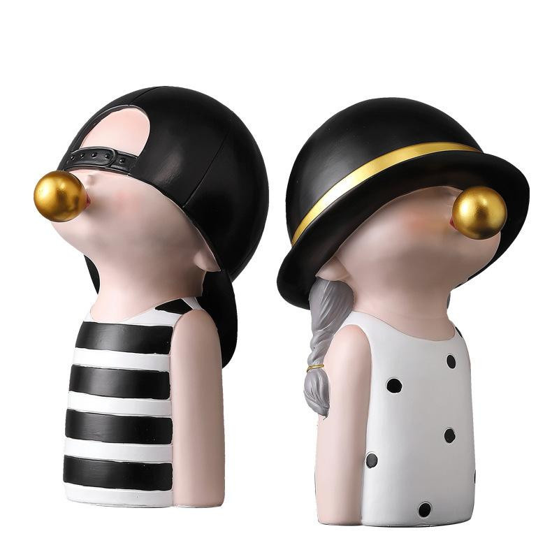 Nordische Blasenmädchen Deko-Figur aus Harz in Multicolour, Tischdekoration für Wohnzimmer und Schreibtisch, Höhe: 26,0 cm, Breite: 18,0 cm, Tiefe: 26,0 cm - Bild 1
