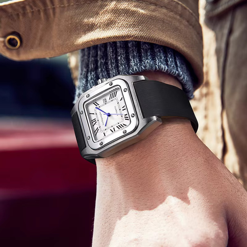 LUOLINGONGJUE Armbanduhr Automatik, eckig, Silikonarmband, Blau, Herren - Bild 3