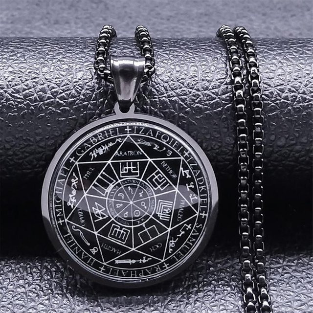 Rui Di Halskette Siegel der Sieben Erzengel Medaille, Edelstahl, Schwarz, Unisex - Bild 1