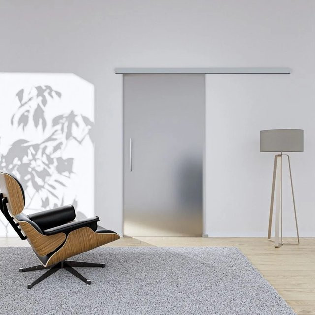 Hansaglas Glasschiebetür Satiniert Komplettset mit Silber Griffstange B: 77,5 cm, H: 205,0 cm - Bild 1