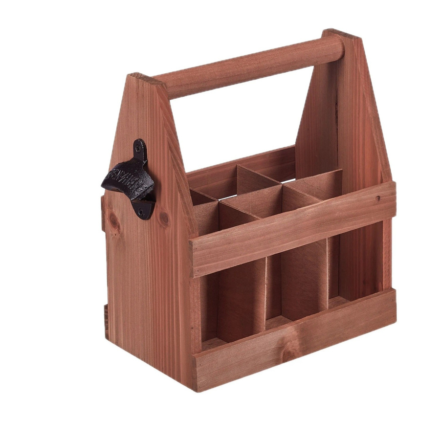 Relaxdays Bierträger aus Holz in Braun mit Flaschenöffner für 6 Flaschen, B: 28 cm, T: 27,5 cm, H: 15 cm - Bild 2