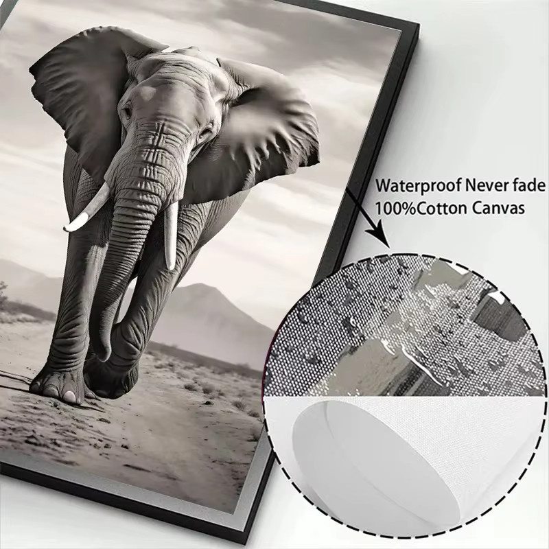 Potdemiel Leinwandgemälde mit Löwe, Elefant und Gorilla in Schwarz-Weiß als Wandbild für dein Wohnzimmer - Bild 4