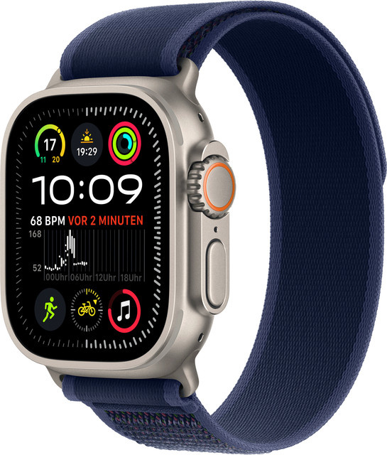 Apple Watch Ultra 2 GPS + Cellular Smartwatch mit Titan Gehäuse in Natural Titanium und Blue Trail Band S/M - Bild 1