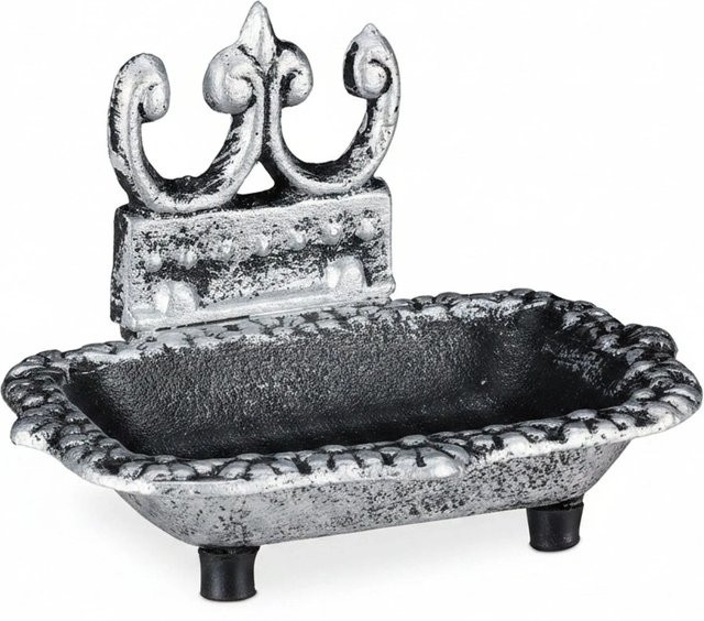 Relaxdays Seifenschale aus Gusseisen in Silber mit Ablauf B: 15 cm, T: 10 cm, H: 11,5 cm - Bild 1