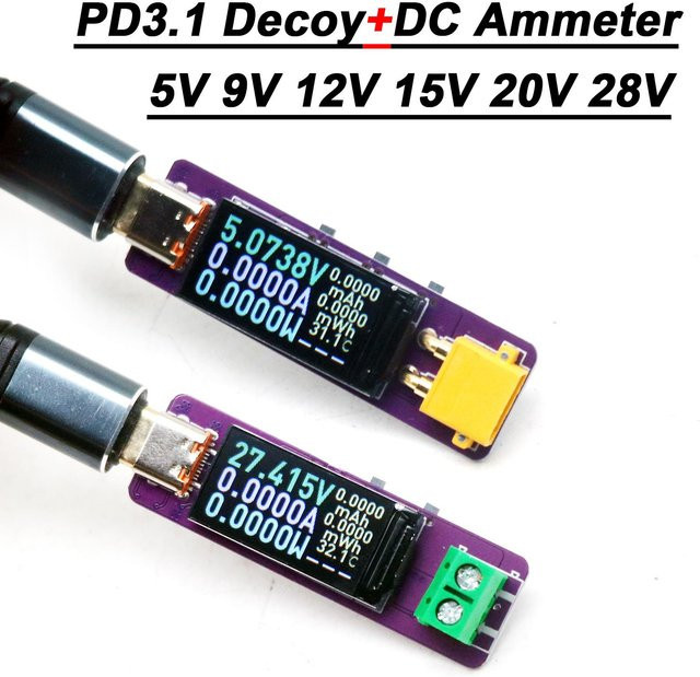 DykbRadio 2in1 PD3.1 Decoy Digitalanzeige DC Voltmeter Amperemeter Leistungsmesser mit PD Spannungsauslöser für XT30 und XT60 in Multicolour - Bild 1
