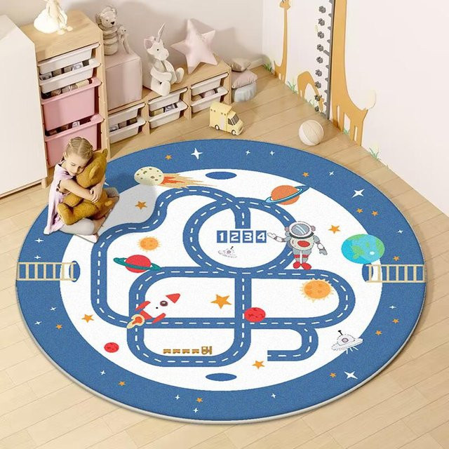 Runder Teppich mit Straßenmotiv von Karpetti für Kinderzimmer und Wohnzimmer, Blau, Durchmesser: 160 cm - Bild 1