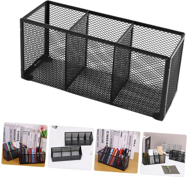 Schreibtisch-Organizer aus Metallgeflecht in Schwarz mit Stifthalter für deinen Bürobedarf - Bild 1