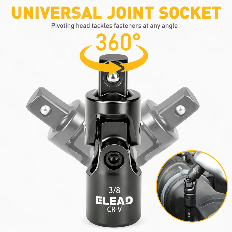 ELEAD 4-teiliges Steckschlüssel-Verlängerungsstangen-Set 3/8 Zoll aus Chrom-Vanadium-Stahl mit Universalgelenk für Autoreparaturen - Bild 4