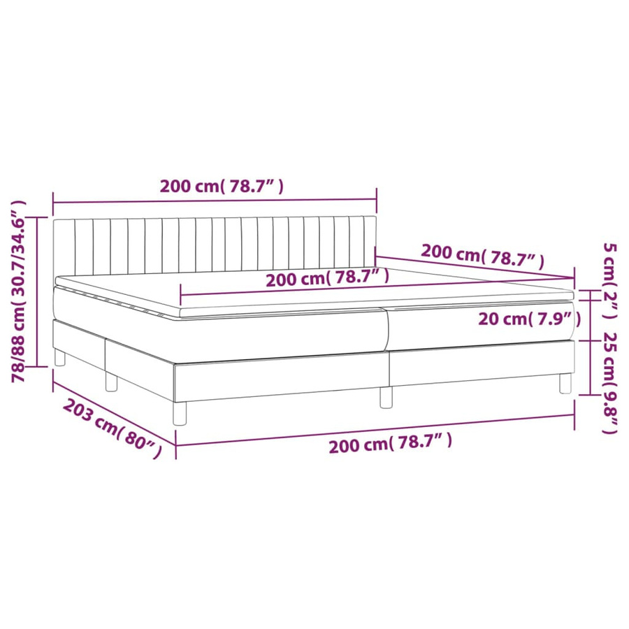 vidaXL Boxspringbett mit Matratze Hybrid-System in Hellgrau, B/T: 200 x 200 cm - Bild 2