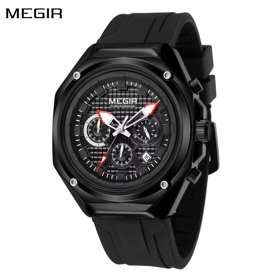 MEGIR Chronograph Armbanduhr, Quarz, Silikon, Blau, Herren, 3 ATM - Bild 6
