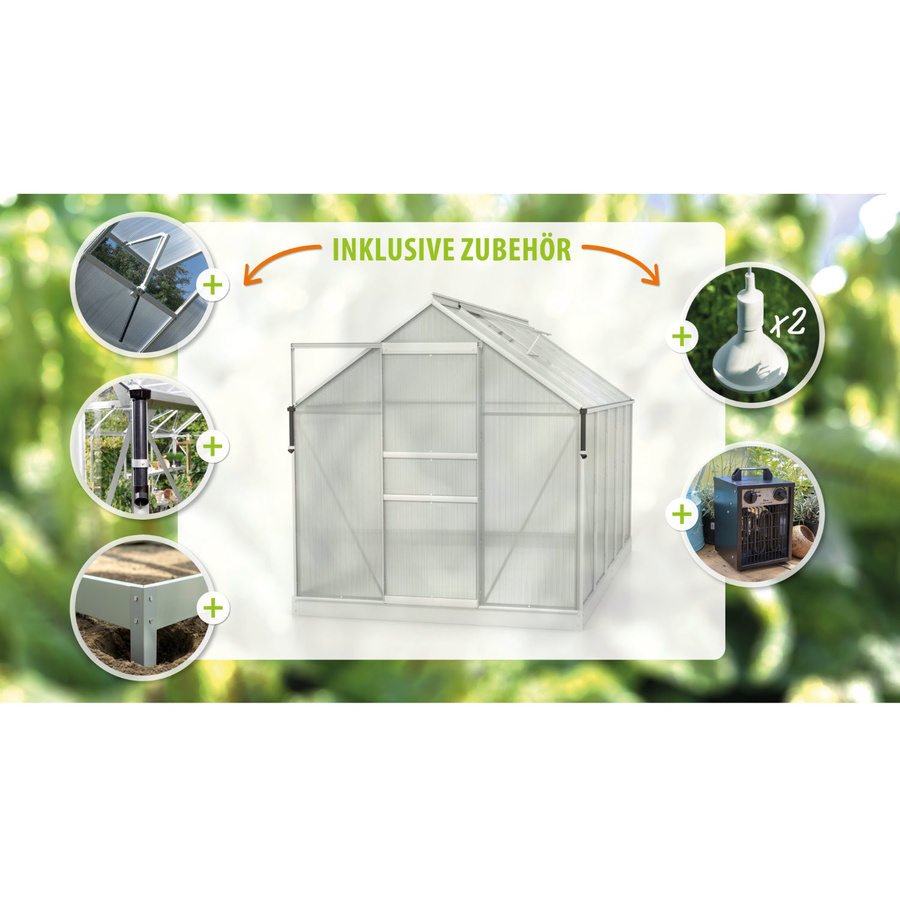 Vitavia Gewächshaus Marley inkl. Ready2Grow Zubehör-Set, silber, Aluminium eloxiert, 6,2 m², Polycarbonat-Platten - Bild 2