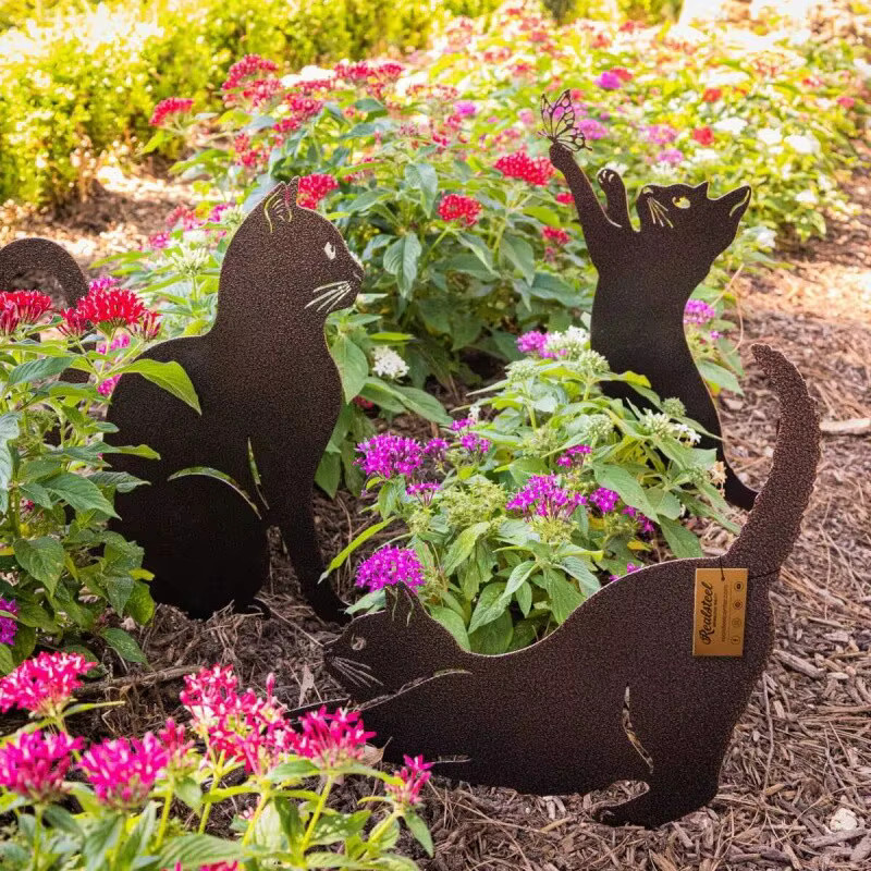 Dekorative Katzen-Gartenfigur aus Metall in Schwarz als Bodenpfahl für Garten und Balkon - Bild 2