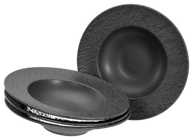CreaTable Pasta Gourmetteller Set Schiefer Black, 4-teiliges Stoneware Geschirrset, Schwarz, Durchmesser: 27 cm, Höhe: 5,5 cm - Bild 1