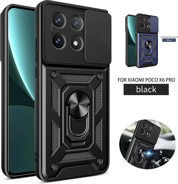 Xiaomi Mi Poco X4 Gepanzerte Schutzhülle mit Magnetring und Kameraschutz in Schwarz und Gold - Bild 1