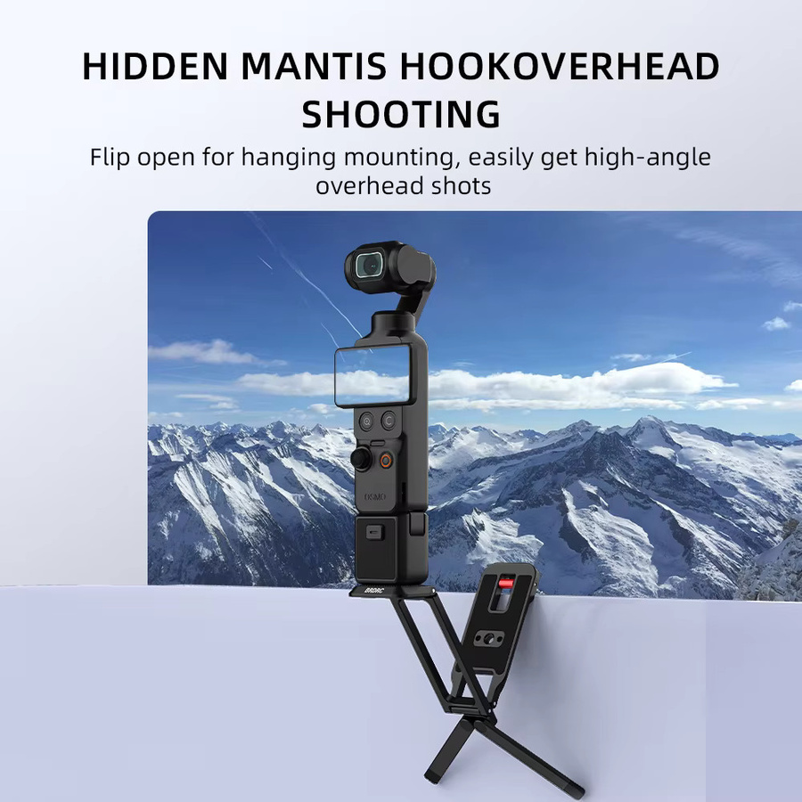 BRDRC Magnetisches Schnellwechsel-Stativ für DJI Pocket 4 und Pocket 3, faltbares Metall-Fotografie-Stativ mit verstecktem Haken in Schwarz - Bild 2