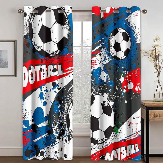 Yiran Furniture Sportvorhänge Fußball mit Flammen und Wasser Design, Abstraktes Konzeptkunst Motiv, 2er-Set, B/H: 60 x 50 cm - Bild 1