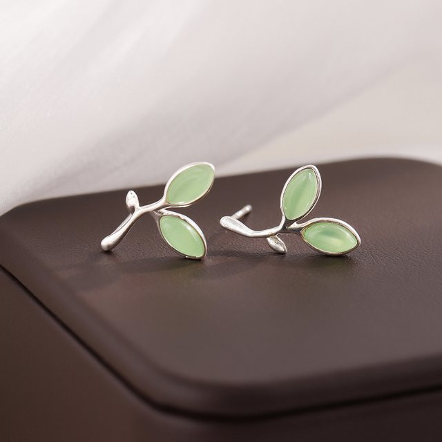 GaGa-Duck Ohrstecker, 925 Sterlingsilber, blattgrüne Kristall, Damen - Bild 1