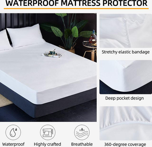 Amazon Basics Wasserdichter und atmungsaktiver Matratzenschoner, Weiß, B/T/H: 90 x 200 cm - Bild 1