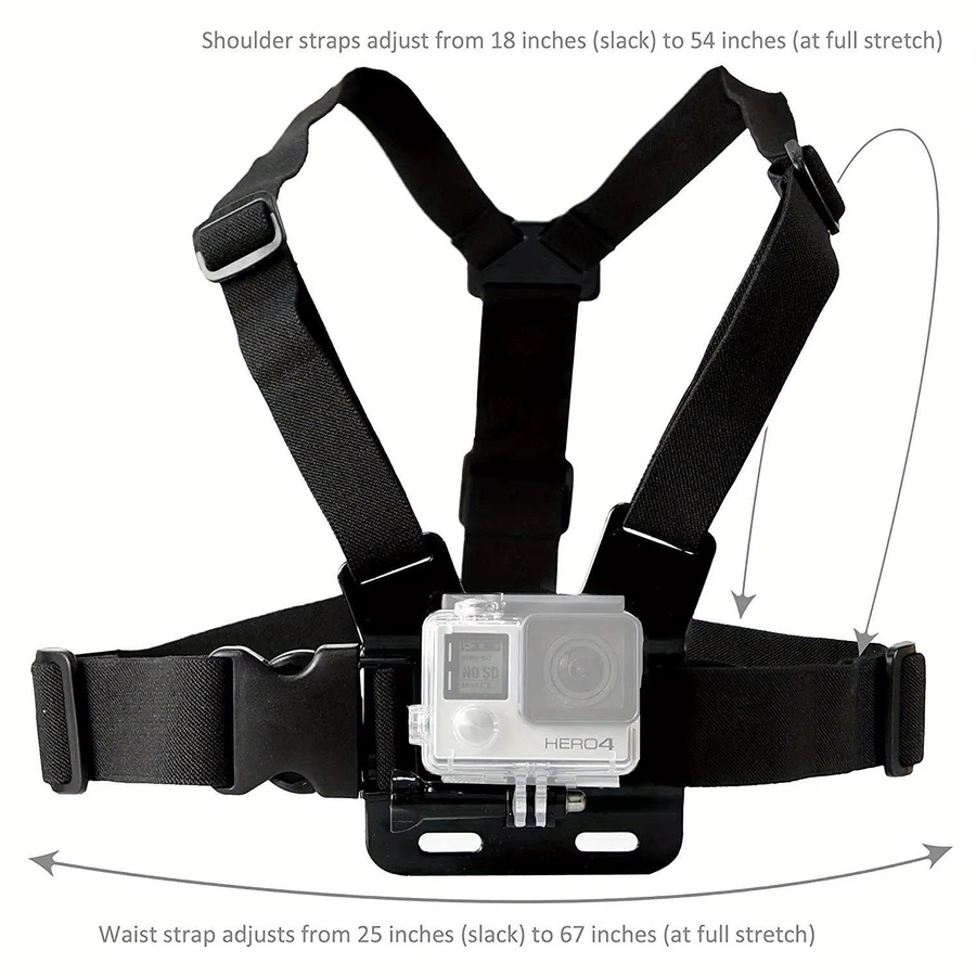 Brustgurt und Kopfband Set für Action Kameras wie GoPro Hero 12 11 10 9 8, Xiaomi Yi 4K und Sjcam Sj4000 in Schwarz mit J-Haken Halterung - Bild 4