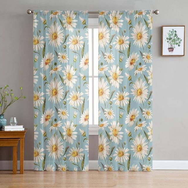 Transparenter Tüllvorhang mit gelben Gänseblümchen von A Family Of Home Textiles, Breite: 135 cm, Höhe: 114 cm - Bild 1