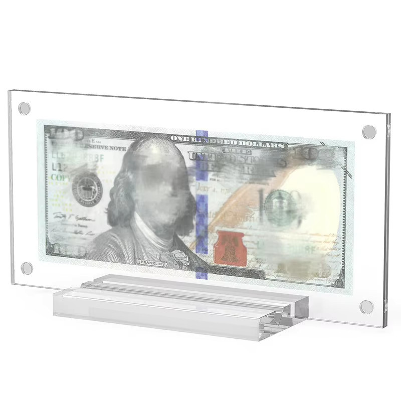 Robuster transparenter Acryl-Bilderrahmen aus Kunststoff mit Standfuß für die Tischpräsentation von Dollar-Scheinen, Gedenkmünzen und Sammlerstücken - Bild 3