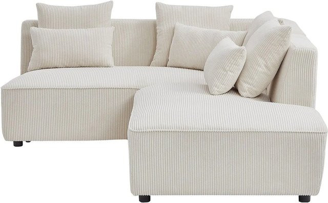 Mecodi Ecksofa in Beige mit Cord-Bezug ohne Schlaffunktion Breite: 185 cm - Bild 1