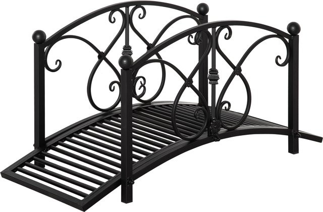 Outsunny Gartenbrücke mit Sicherheitsgeländer in Schwarz, Zierbrücke für Teich, Garten und Park, B/T/H: 102 x 48 x 49 cm - Bild 1