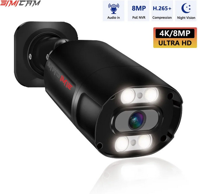 SIMICAM Ultra HD 4K 8MP PoE IP Überwachungskamera für Outdoor und Indoor mit Doppel-Licht, Menschenerkennung und Nachtsicht in Schwarz - Bild 1