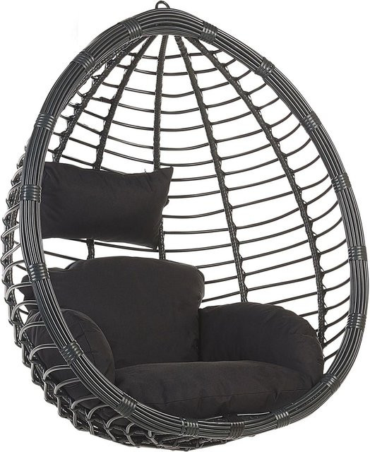Beliani Hängesessel Egg im Boho-Stil aus Polyrattan und Metall mit Polster in Schwarz, B/T/H: 74 x 106 x 116 cm - Bild 1
