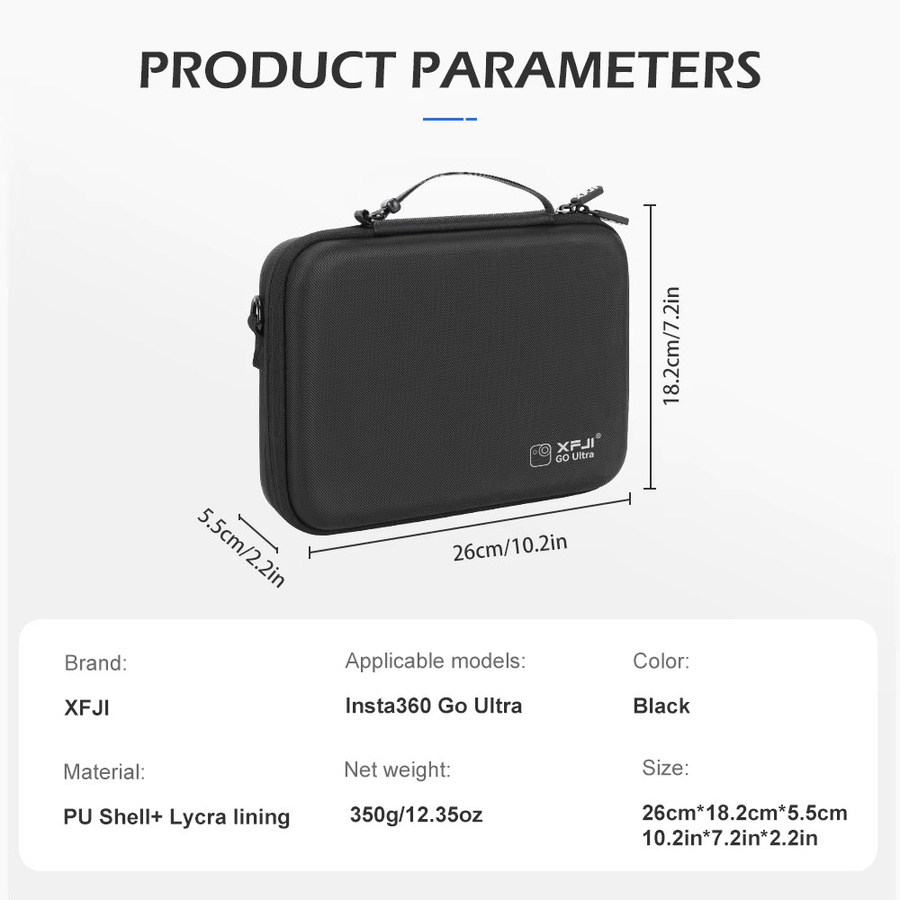 XFJI Tragetasche für Insta360 GO Ultra Action Kamera, Schutzhülle und Reisehandtasche für Kamera-Zubehör, Schwarz - Bild 6