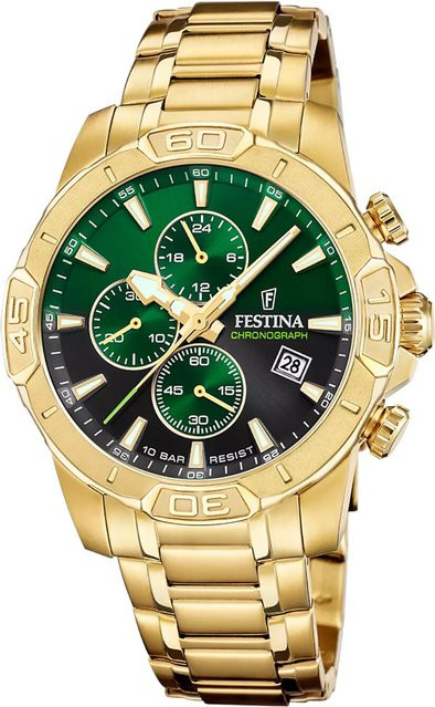 Festina Chronograph, Quarz, Edelstahl, Grün, 45 mm, Herren - Bild 1