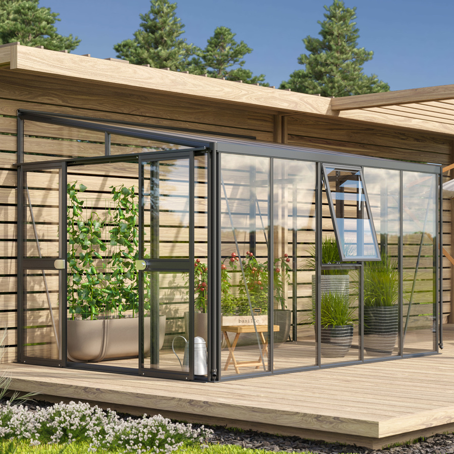 Vitavia Anlehn-Gewächshaus Athena 8600 Schwarz mit 8,6 m² Fläche und Polycarbonat-Hohlkammerplatten - Bild 5