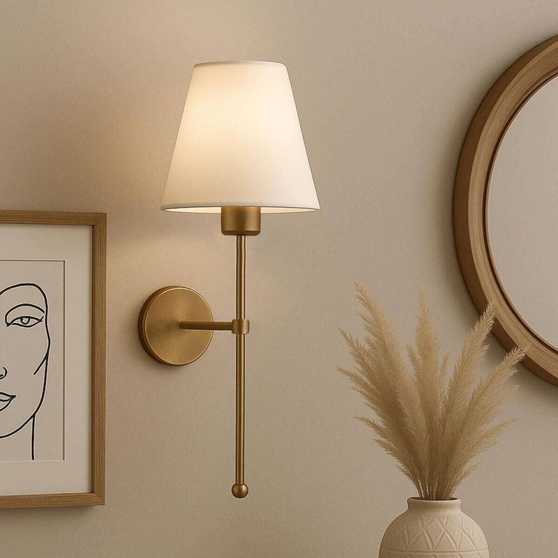 Opviq Wandleuchte in Gold und Creme aus Metall und PVC mit E27 Fassung, B/H/T: 13 x 50 x 13 cm - Bild 3