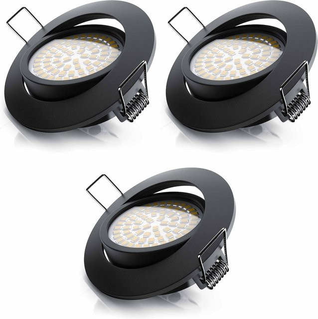 Brandson 3er Set LED Deckenspots in Schwarz, dimmbar und schwenkbar, runde Einbaustrahler mit Aluminiumrahmen - Bild 1