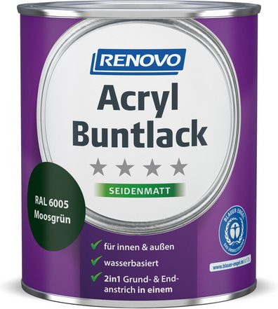 RENOVO Acryl-Buntlack für Holz und Kunststoff, seidenmatt, Mossgrün RAL 6005, 0,75 l - Bild 1