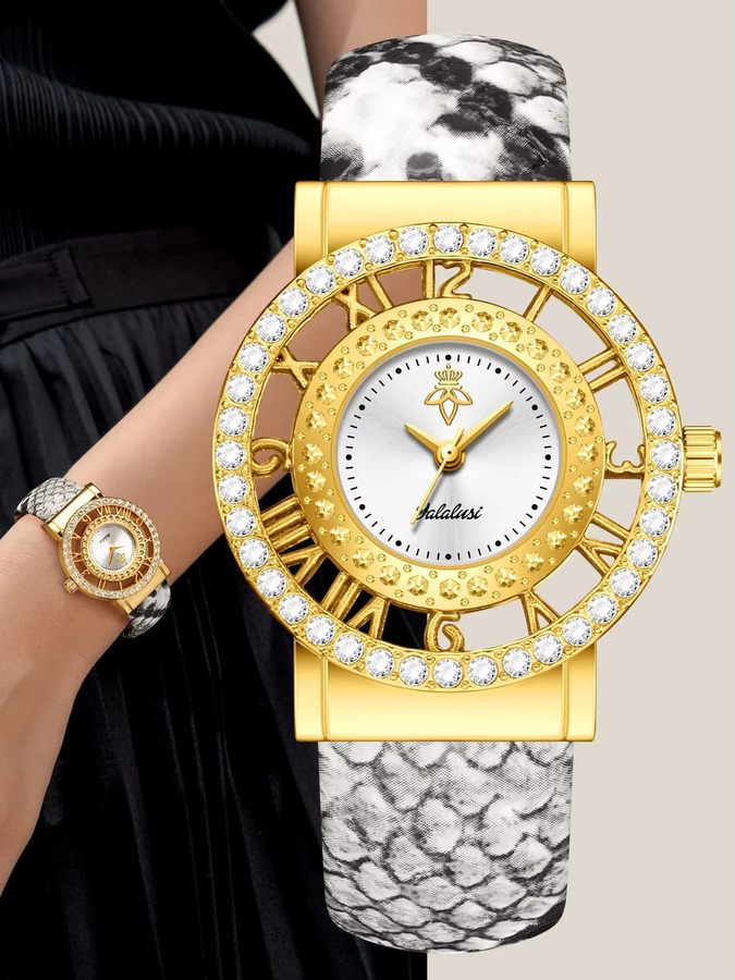 YaLaLuSi Armbanduhr, Quarz, Gold, Grün, Kristall, Damen - Bild 6
