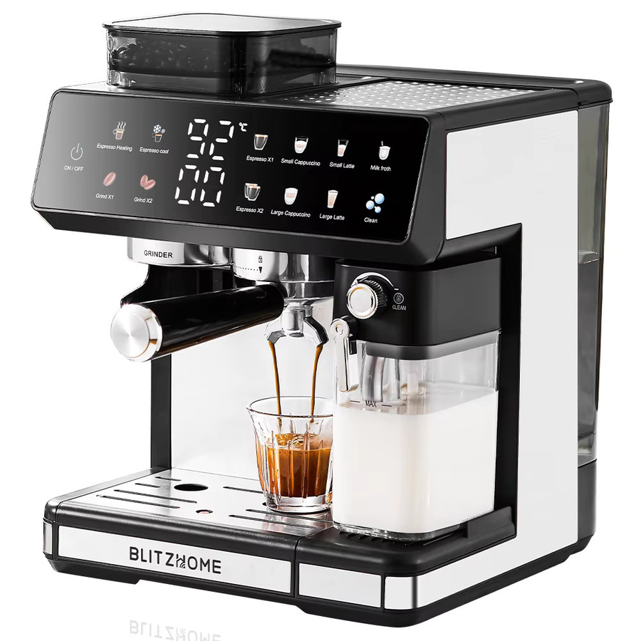 BlitzHome CM5710 All-in-One Espresso-Kaffeemaschine in Schwarz mit integriertem Mahlwerk, Doppelboiler, Heiß- und Kaltbrühfunktion sowie automatischem Milchaufschäumer aus Edelstahl - Bild 6