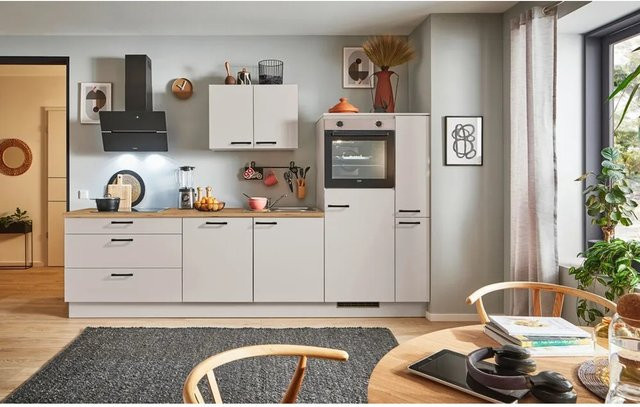 pino Küchenzeile Kaschmirgrau mit 1 Geräte- und 1 Seitenschrank, Anschlag rechts, Breite: 310 cm - Bild 1