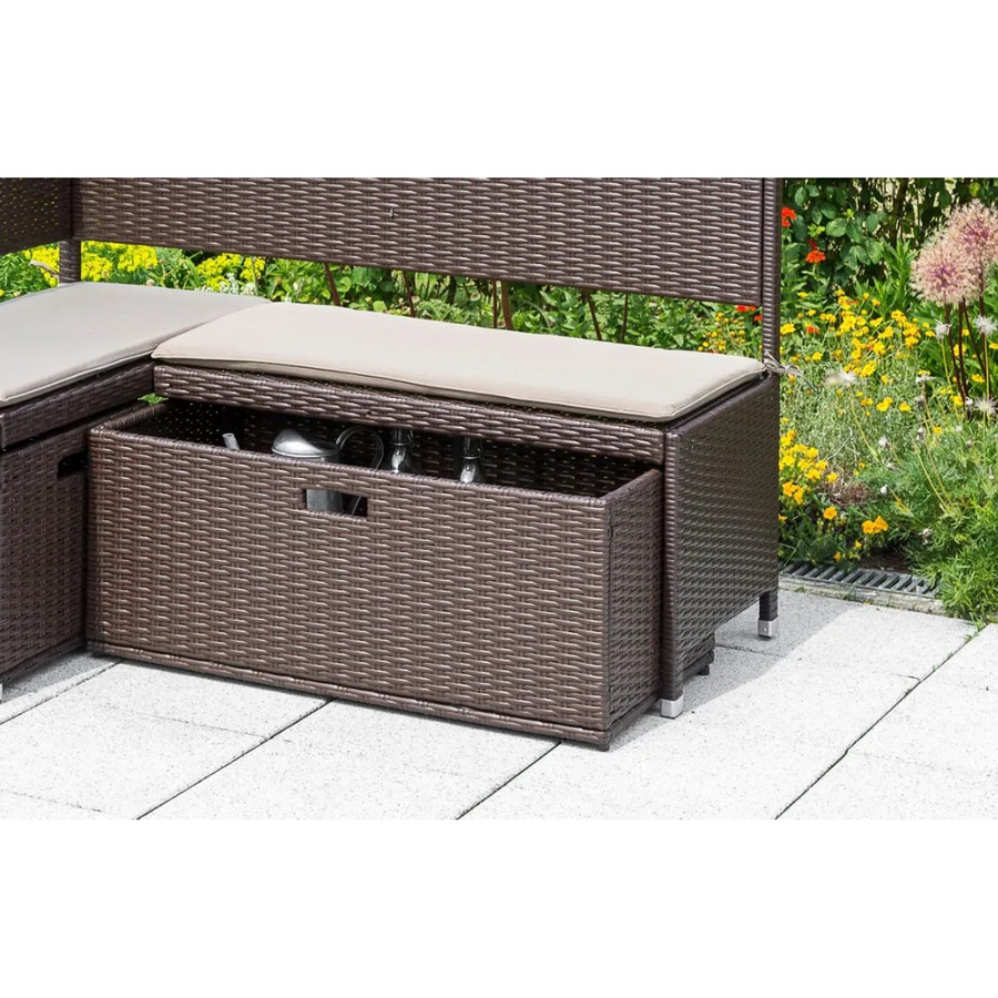 Merxx Unterschiebbox aus Polyrattan und Stahl in Braun für Garten-Eckbank, B/T/H: 95 x 49 x 40 cm - Bild 2