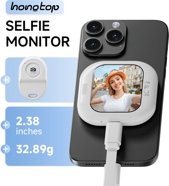 HONGTOP Mini-Telefon-Vlog-Selfie-Monitor in Weiß für iPhone-Rückkamera-Selfie-Videos - Bild 1