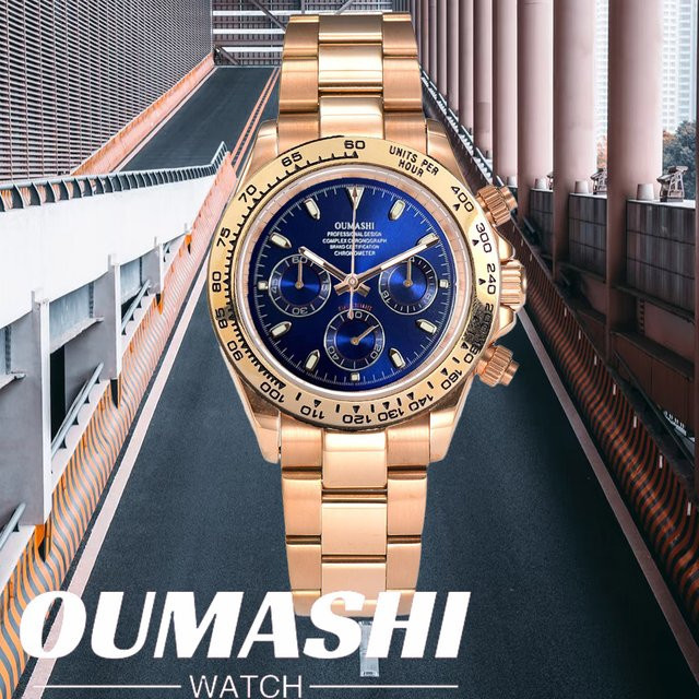 OUMASHI Chronograph, Blau, Gold, Automatik, 39,3 mm, Herren - Bild 1