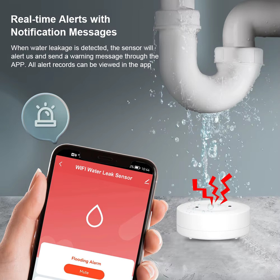 ONENUO WiFi Tuya Wasserlecksensor mit 80 dB akustischem Alarm und IP55 Wasserdichtigkeit in Weiß - Bild 3