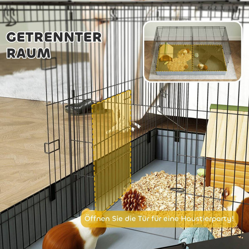 PawHut Kleintierkäfig aus Stahl mit Rampe und Trennwand in Schwarz - Bild 5