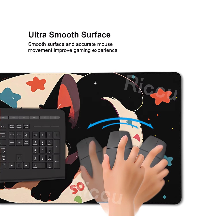 Riccu Mauspad XXL Schwarze Katze rutschfeste Gaming Mousepad für PC und Tastatur - Bild 3