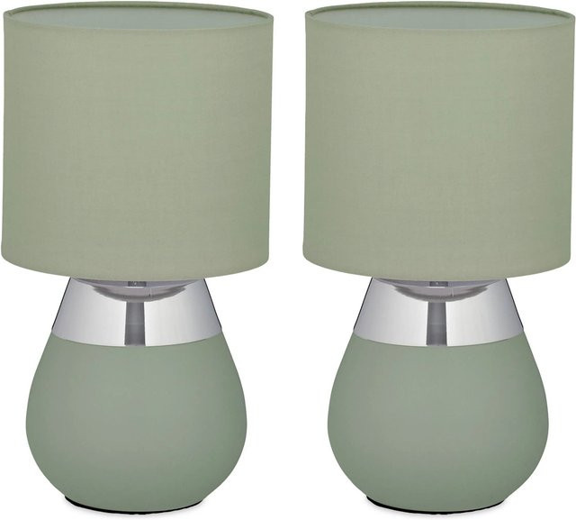 Relaxdays Tischlampen Set aus Metall in Grün mit Stoffschirm, 2er Set, Höhe: 32 cm, Durchmesser: 18 cm - Bild 1
