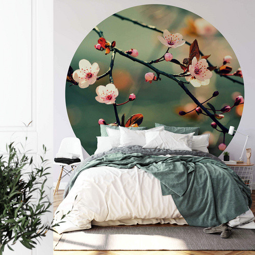 K&L Wall Art Vliestapete Runde Kirschblüten Blumen Knospen, mehrfarbig, matt, B: 236 cm, H: 236 cm - Bild 3