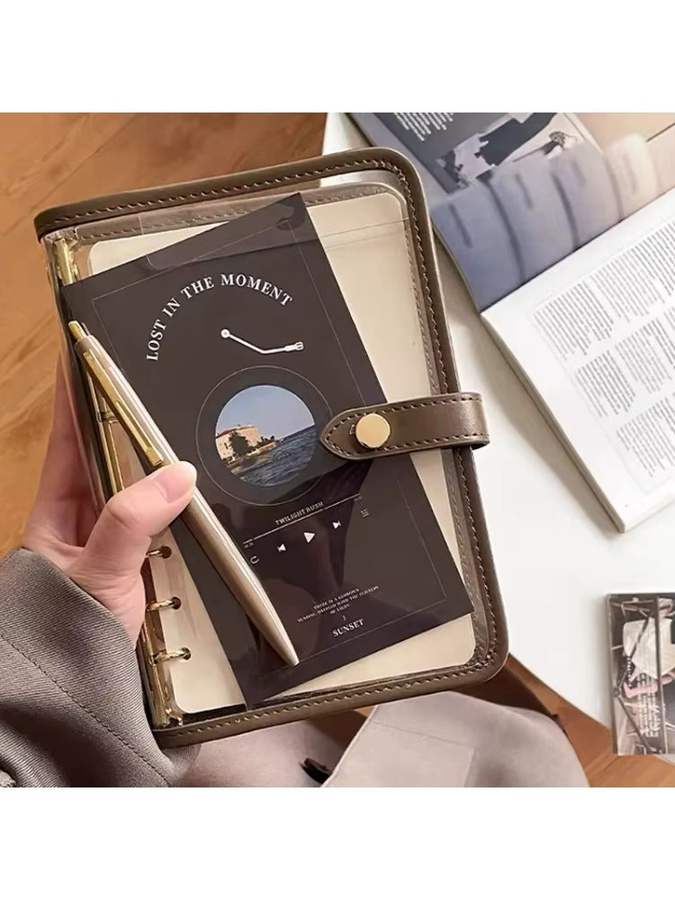 Transparentes Loseblatt Notebook im koreanischen Stil, abnehmbarer Business Planer und Tagebuch, A5, Braun - Bild 6